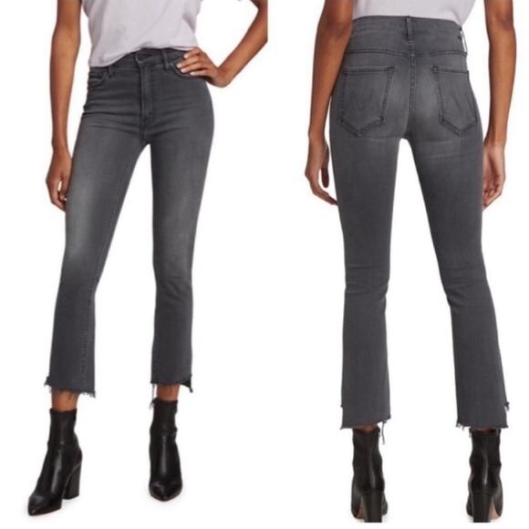 Mother Cotton The Insider Crop Step Fray Jeans Dancing in The Moonlight Gray 26 - Picture 9 of 11